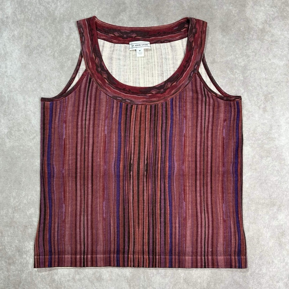 Vintage St. John Sport Wool Top Women's M Knit Striped Scoop Neckline Old Money